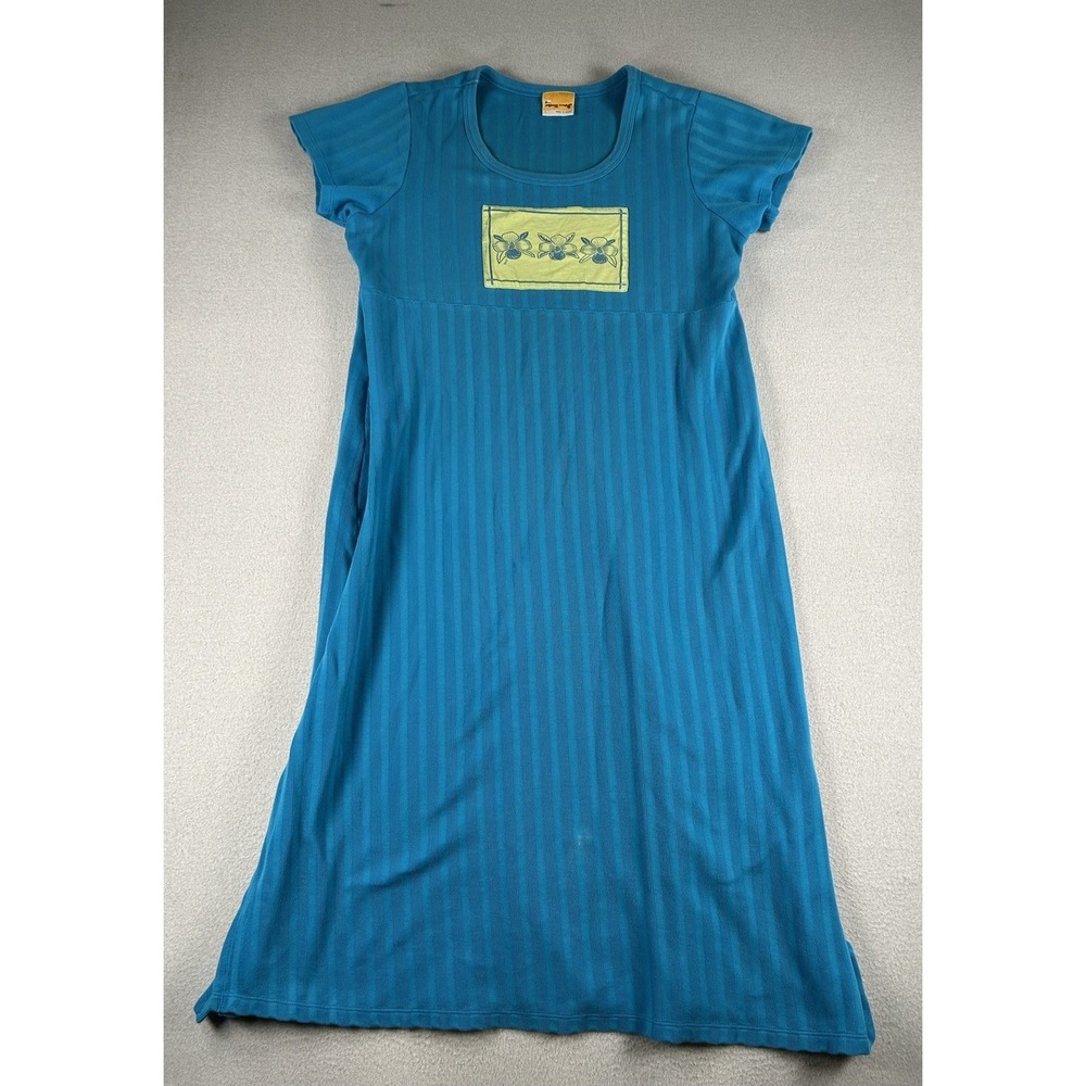 Done Down Under Maxi Dress Womens LARGE Blue Short Sleeve Flower